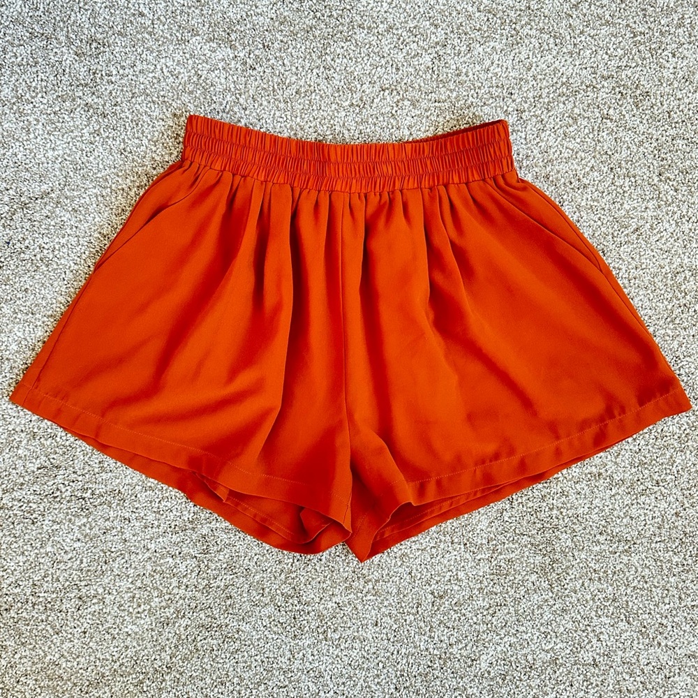 High-Waist Orange Elastic-Waist Women's Shorts